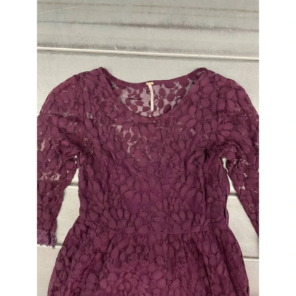 Free People‎ Floral Lace Mini Flare Dress Womens 6 Beet Color Cocktail Dress